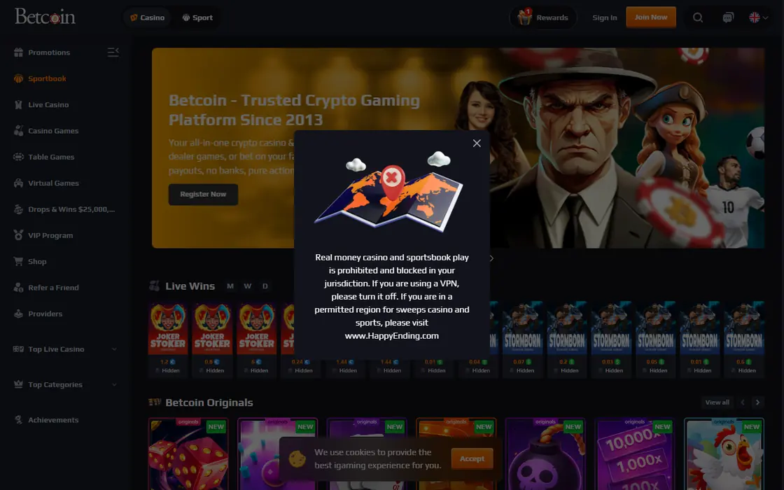 Betcoin.ag home page