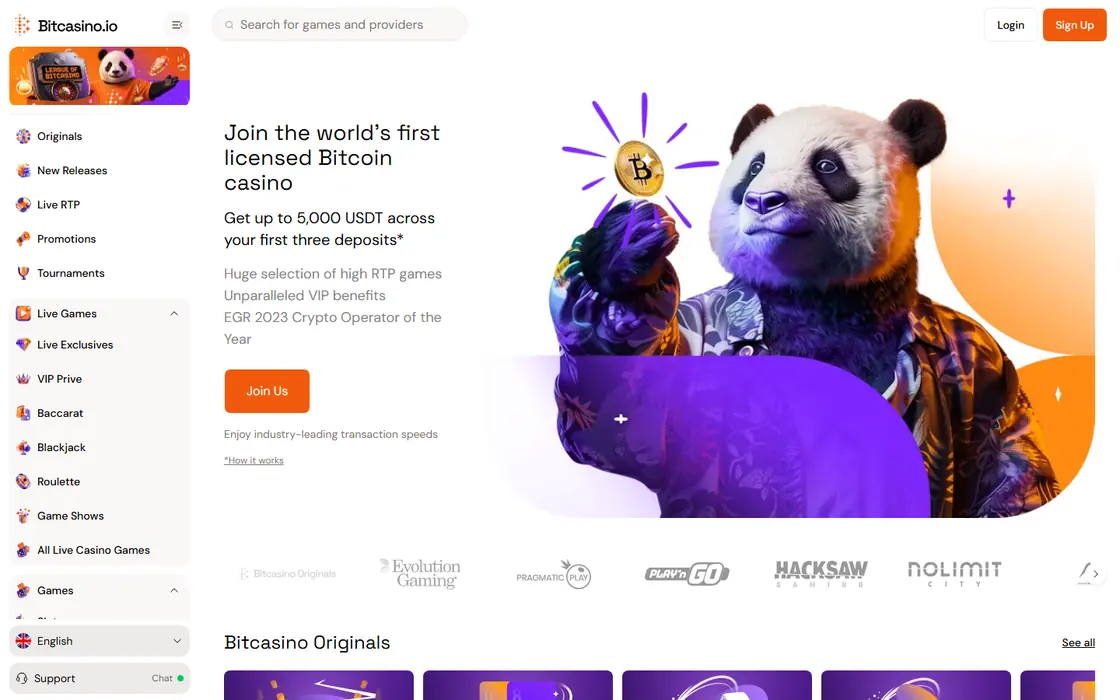 Bitcasino.io home page