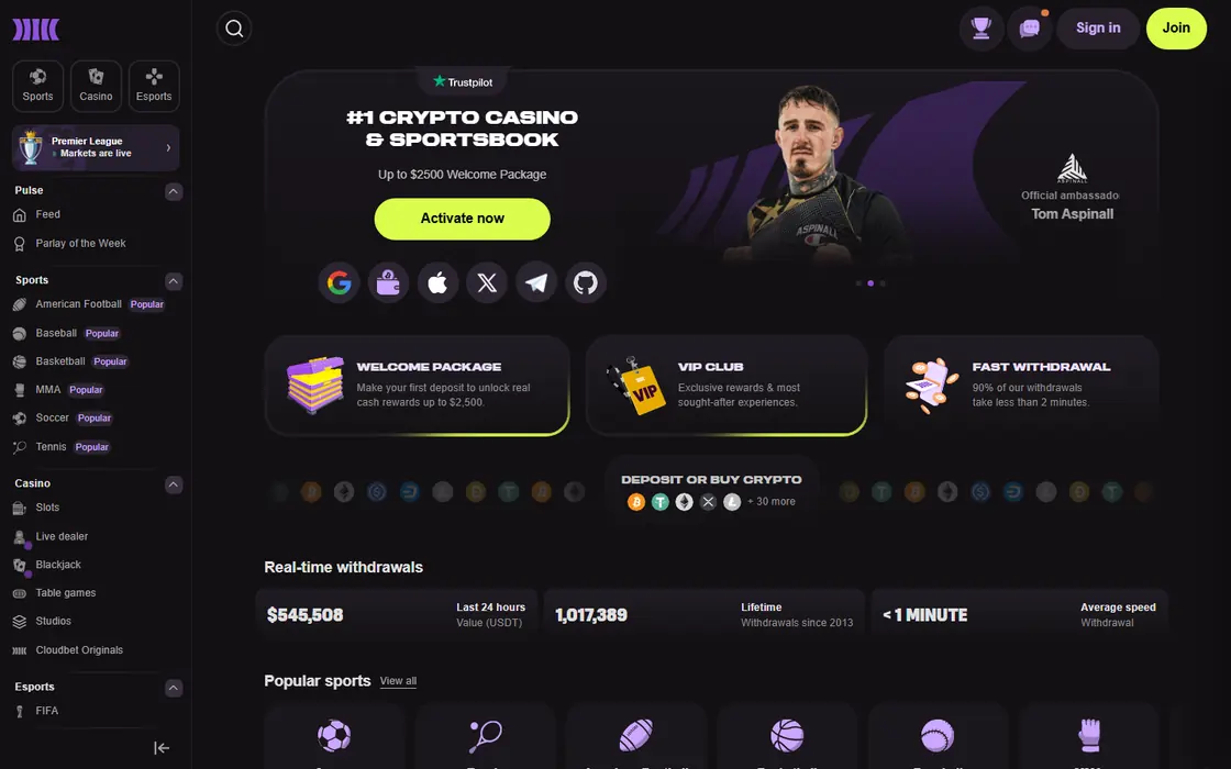 Cloudbet home page