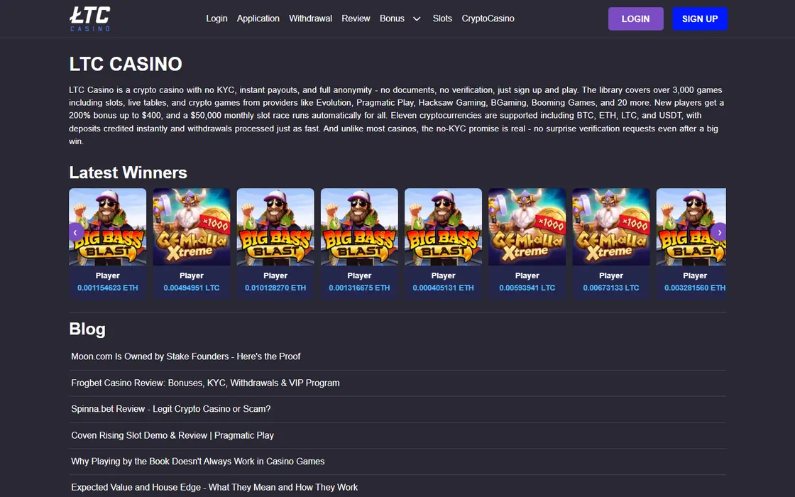 LTC Casino home page