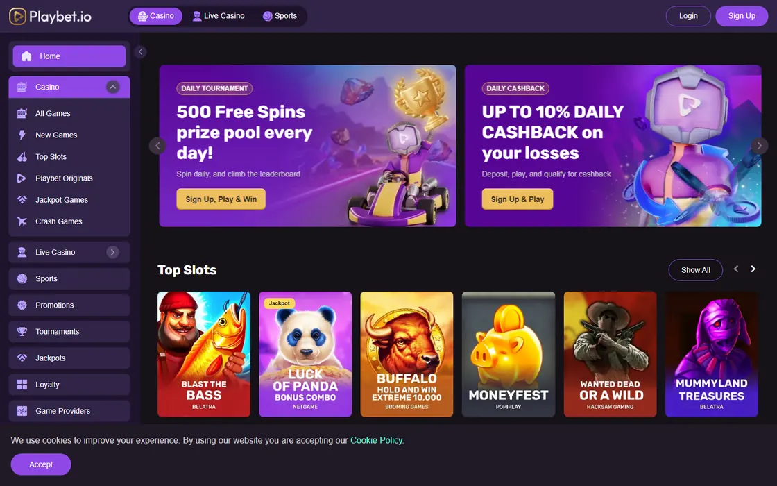 Playbet.io home page
