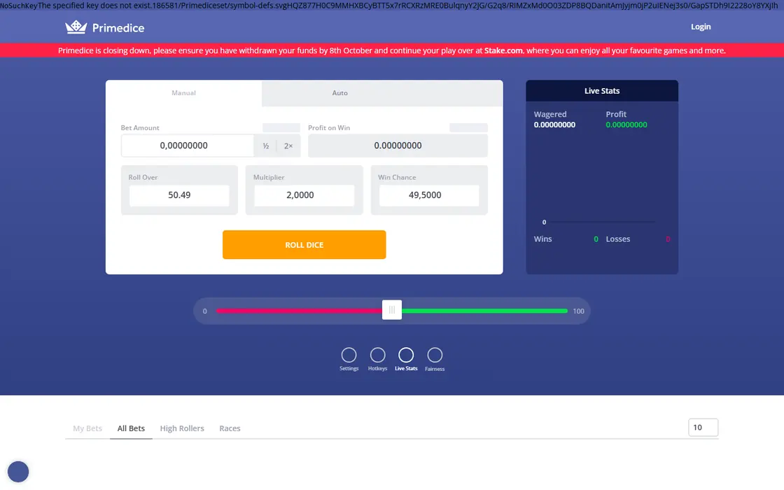 Primedice home page