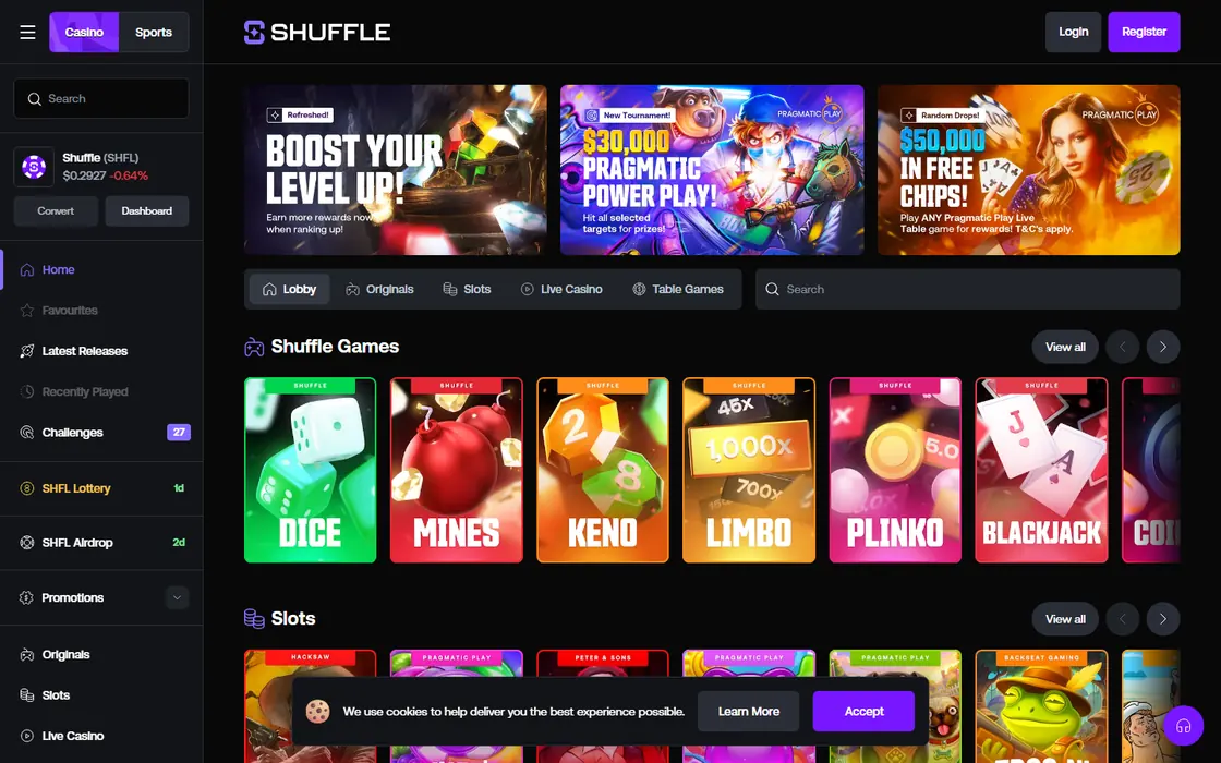 Shuffle home page