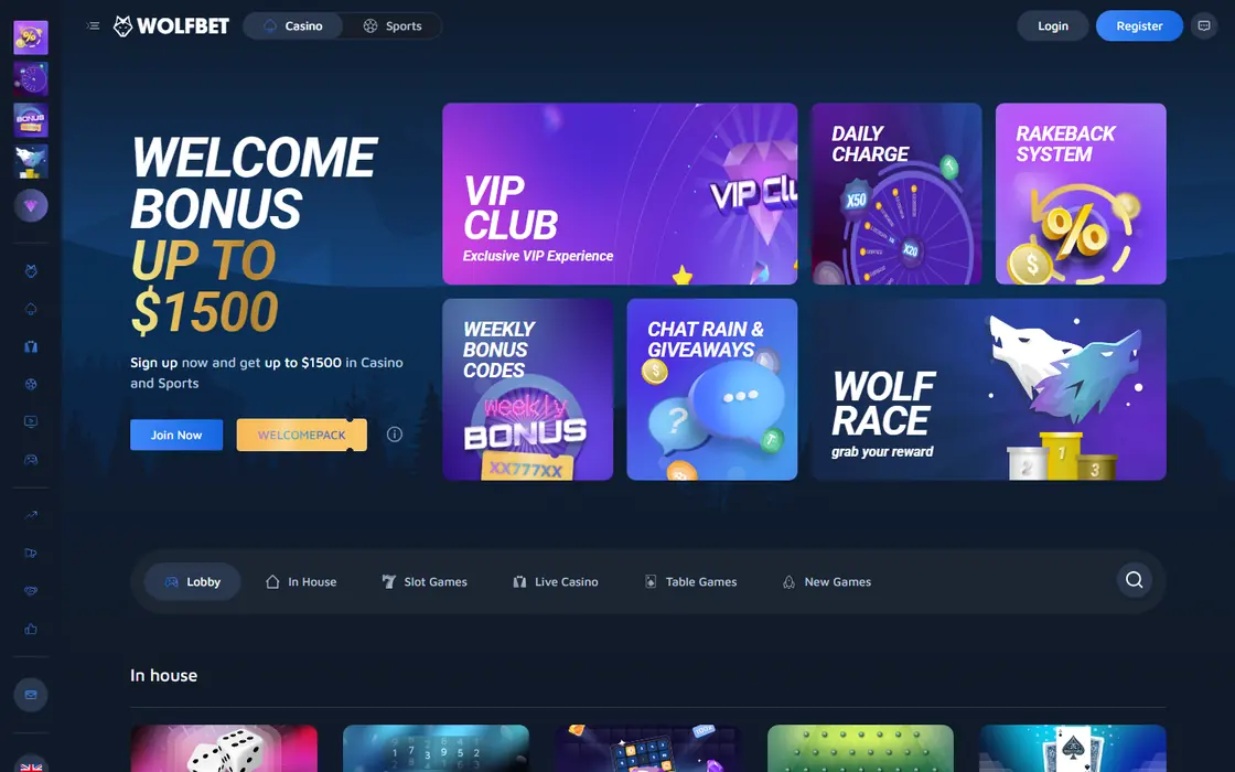 Wolf.bet home page